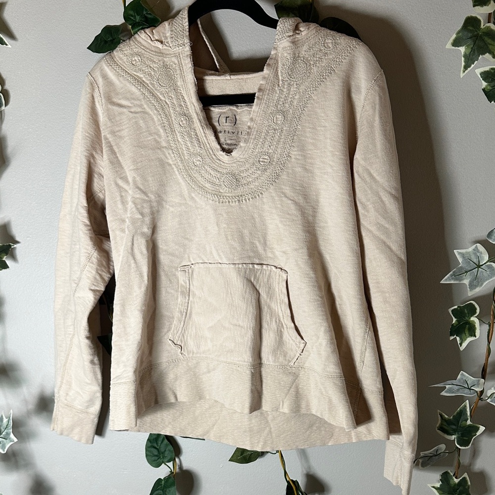 Relativity Cream Hoodie with Embroidered Detail